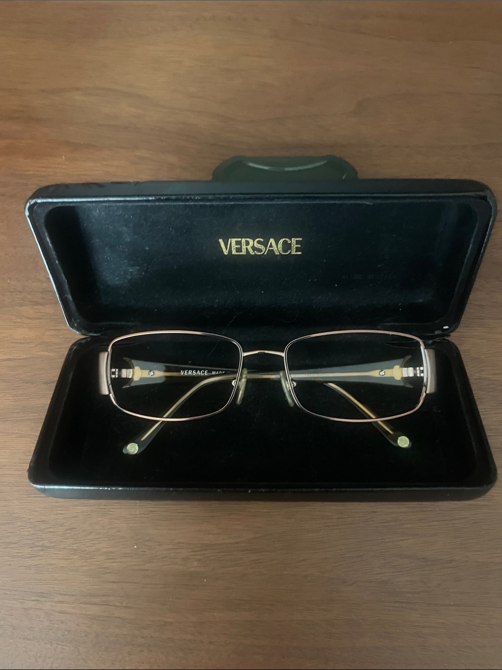 Versace Women’s Gold Metal Rectangle Glasses frame with Black Temples